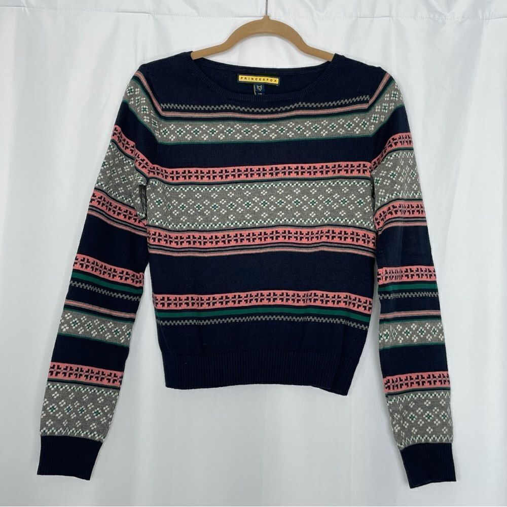 Prince & Fox Navy Gray & Mauve Sweater size Large